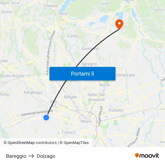 Bareggio to Dolzago map