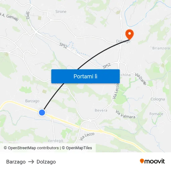Barzago to Dolzago map