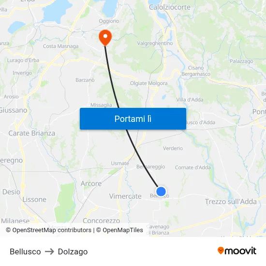 Bellusco to Dolzago map