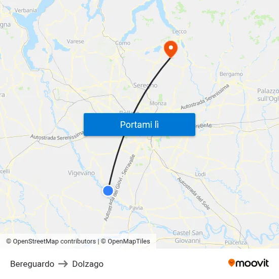 Bereguardo to Dolzago map