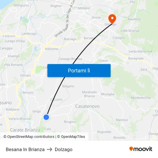 Besana In Brianza to Dolzago map