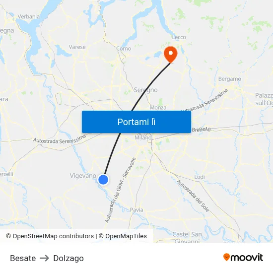 Besate to Dolzago map