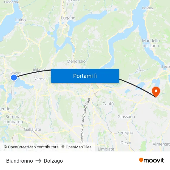 Biandronno to Dolzago map