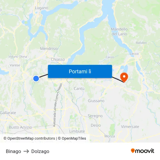 Binago to Dolzago map