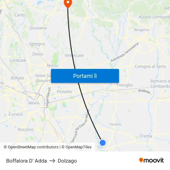Boffalora D' Adda to Dolzago map