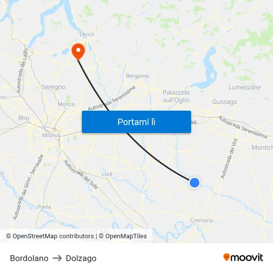 Bordolano to Dolzago map