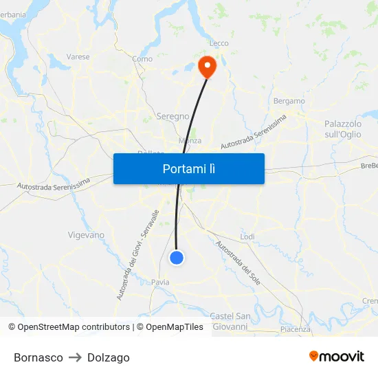 Bornasco to Dolzago map