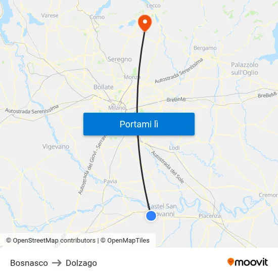Bosnasco to Dolzago map