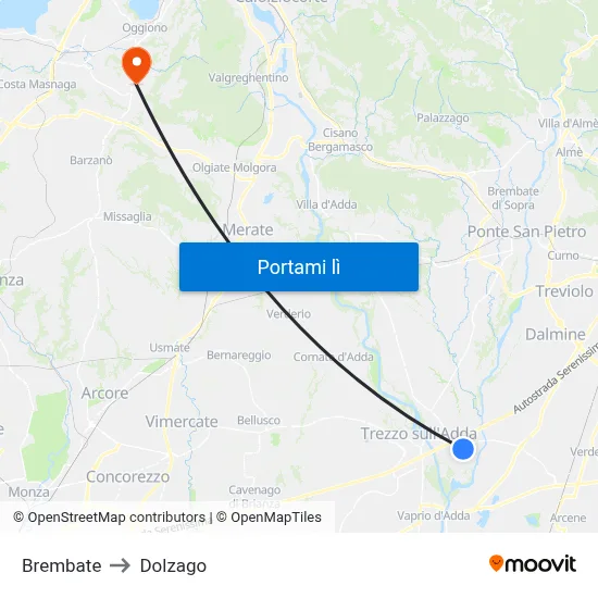 Brembate to Dolzago map