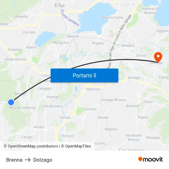 Brenna to Dolzago map