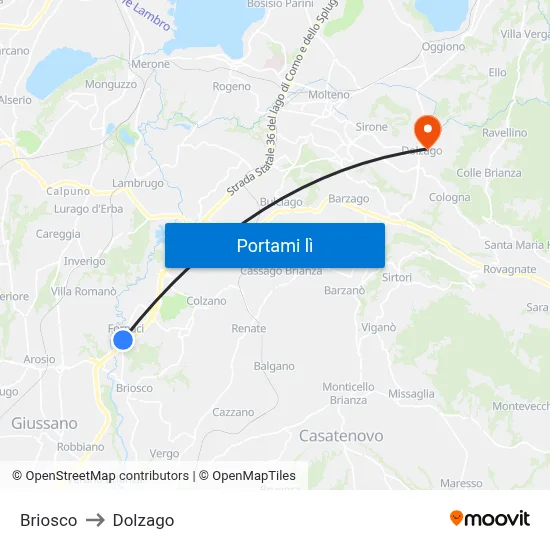 Briosco to Dolzago map