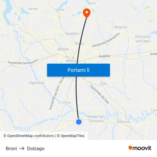 Broni to Dolzago map