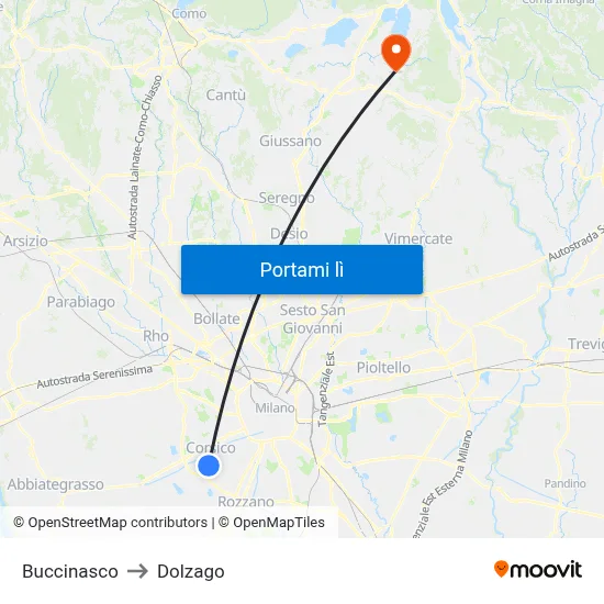 Buccinasco to Dolzago map