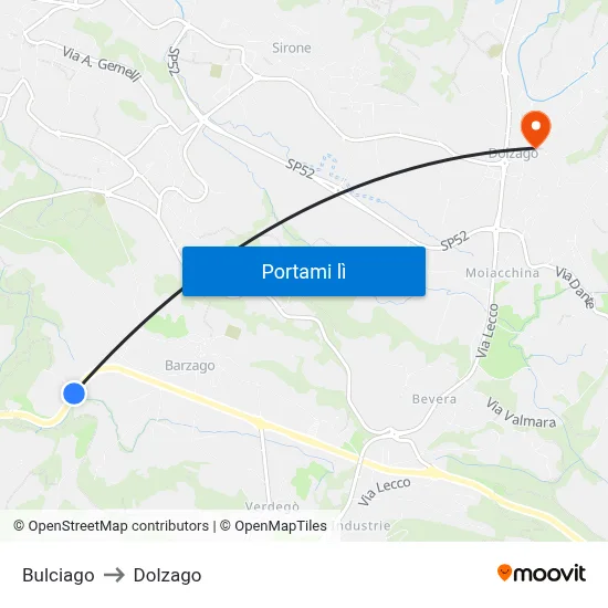 Bulciago to Dolzago map