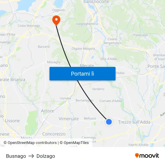 Busnago to Dolzago map