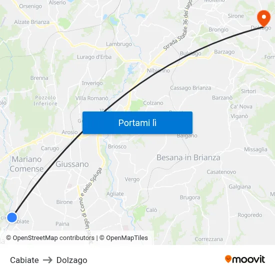 Cabiate to Dolzago map