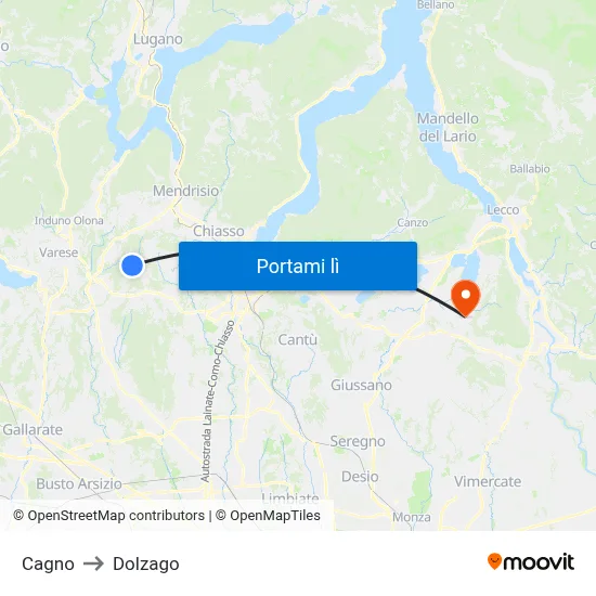 Cagno to Dolzago map
