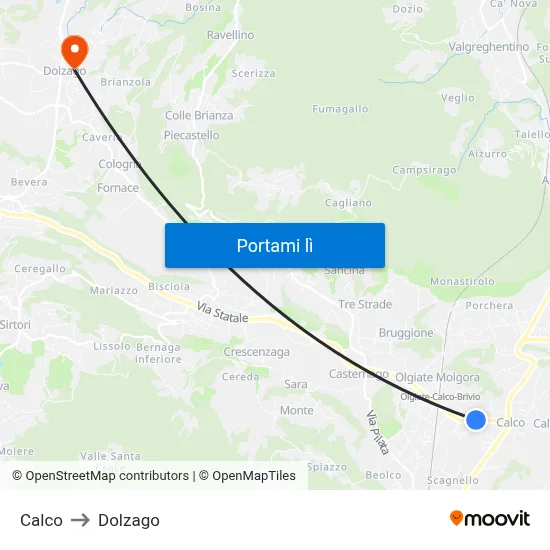 Calco to Dolzago map