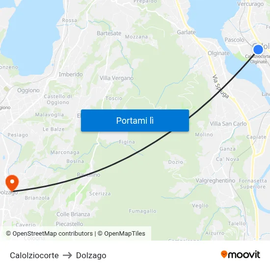 Calolziocorte to Dolzago map