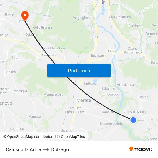 Calusco D' Adda to Dolzago map