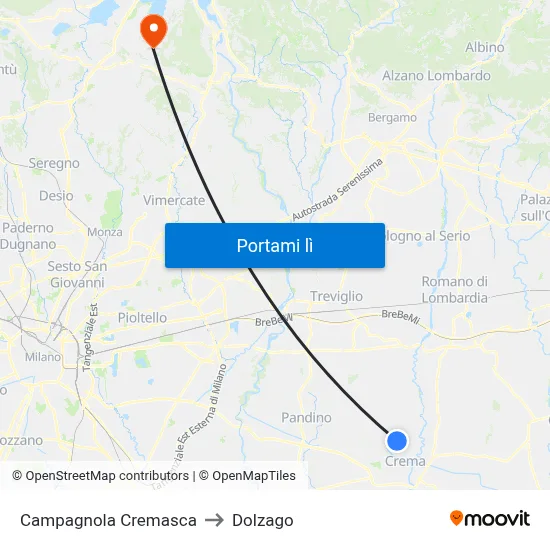 Campagnola Cremasca to Dolzago map
