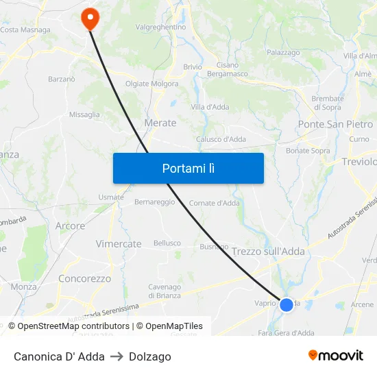 Canonica D' Adda to Dolzago map