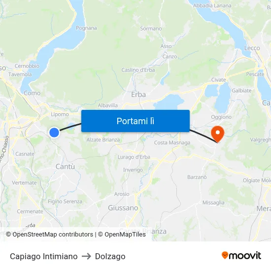 Capiago Intimiano to Dolzago map
