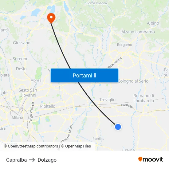 Capralba to Dolzago map