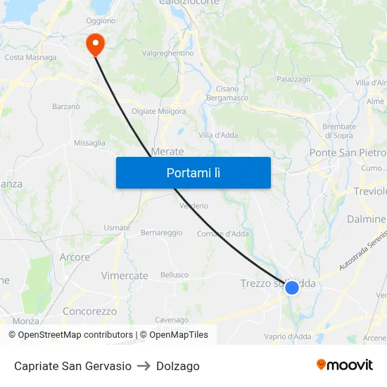 Capriate San Gervasio to Dolzago map