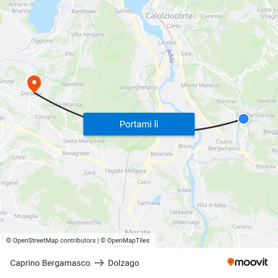 Caprino Bergamasco to Dolzago map
