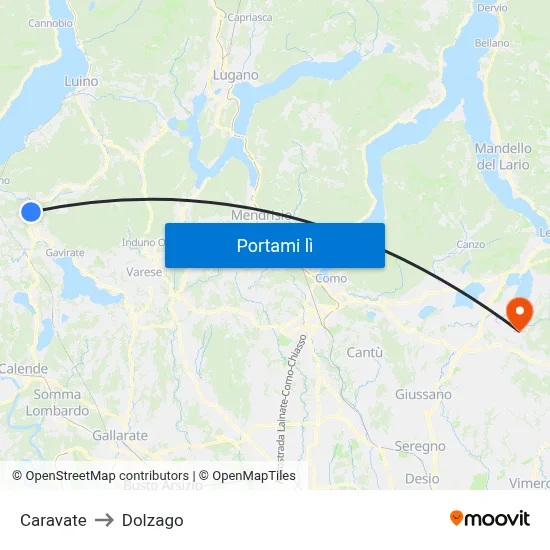 Caravate to Dolzago map