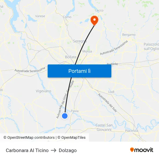 Carbonara Al Ticino to Dolzago map