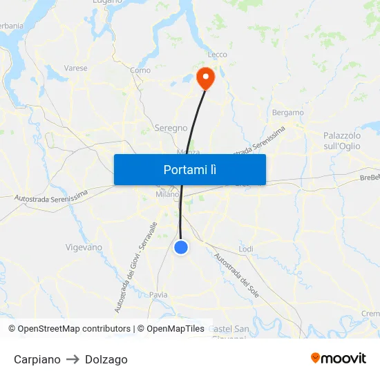 Carpiano to Dolzago map