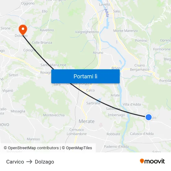 Carvico to Dolzago map