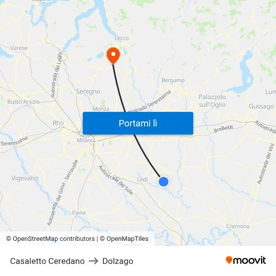 Casaletto Ceredano to Dolzago map