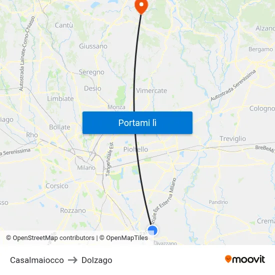 Casalmaiocco to Dolzago map