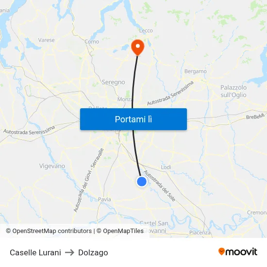 Caselle Lurani to Dolzago map