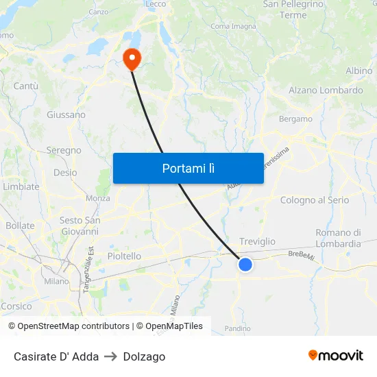 Casirate D' Adda to Dolzago map
