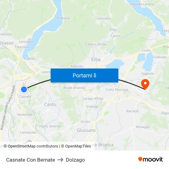 Casnate Con Bernate to Dolzago map