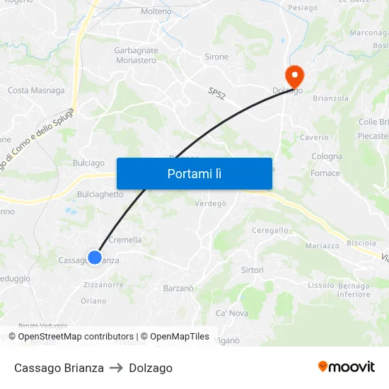 Cassago Brianza to Dolzago map