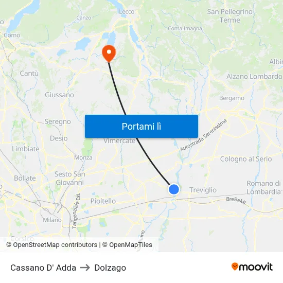 Cassano D' Adda to Dolzago map