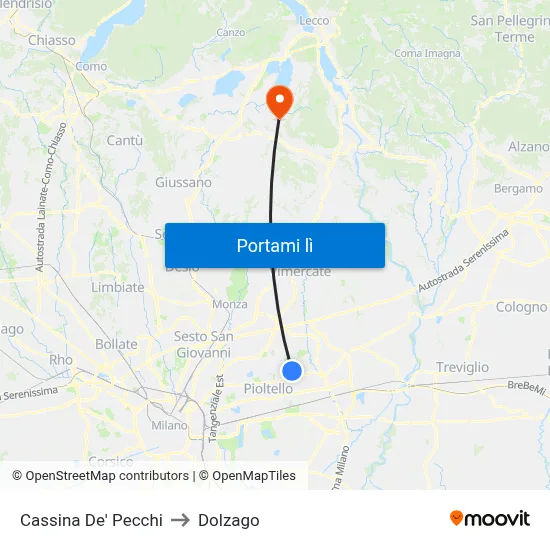 Cassina De' Pecchi to Dolzago map