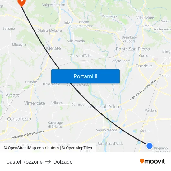 Castel Rozzone to Dolzago map