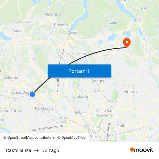 Castellanza to Dolzago map