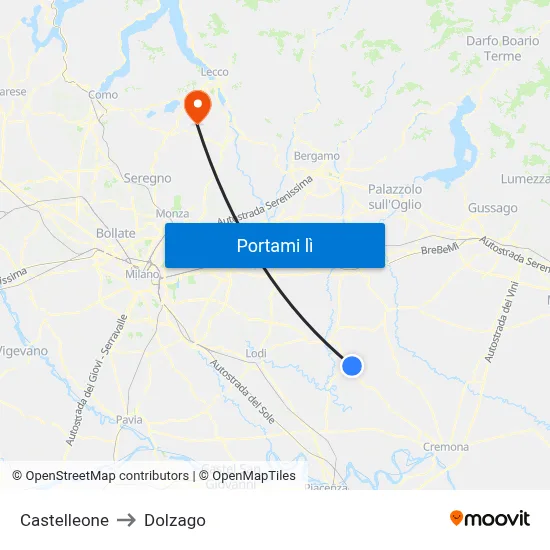 Castelleone to Dolzago map