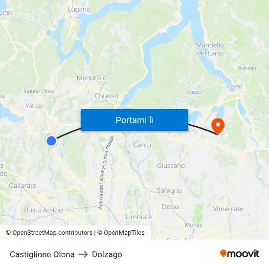 Castiglione Olona to Dolzago map