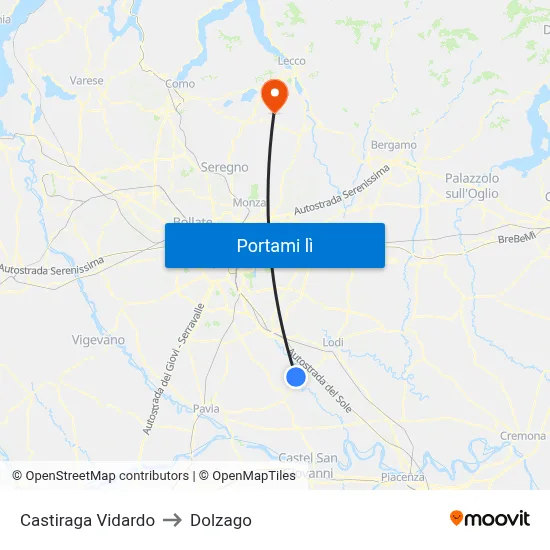 Castiraga Vidardo to Dolzago map