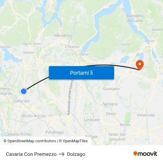 Cavaria Con Premezzo to Dolzago map
