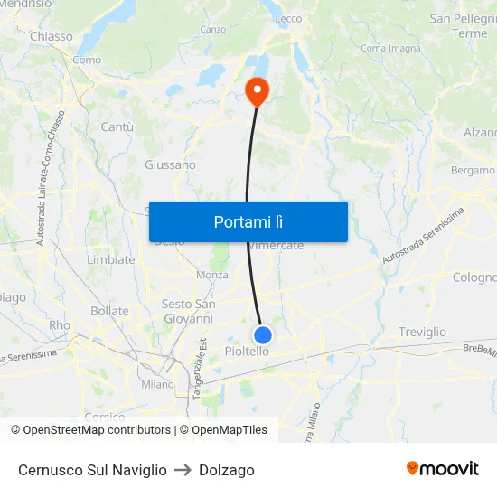 Cernusco Sul Naviglio to Dolzago map