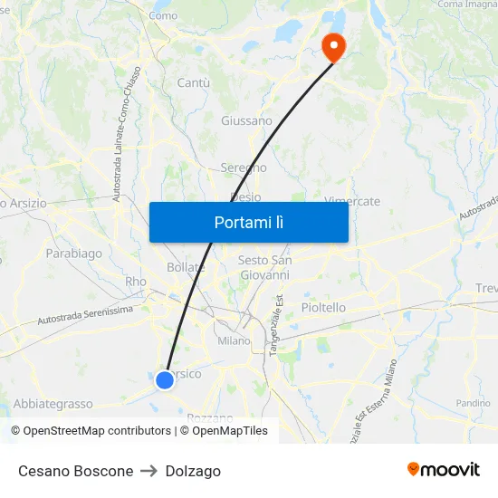 Cesano Boscone to Dolzago map